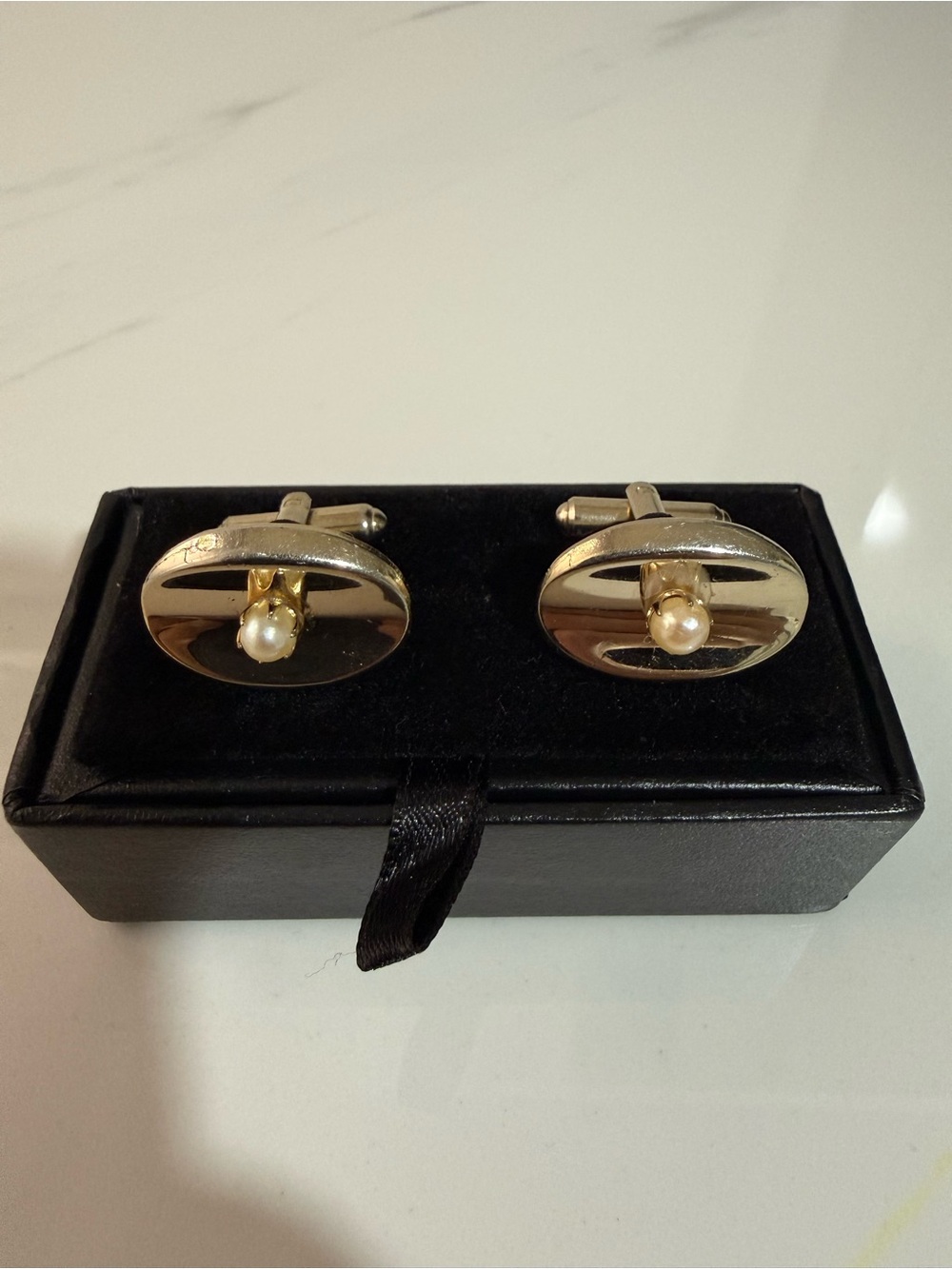 Oval Cufflinks with Pearl Accent
